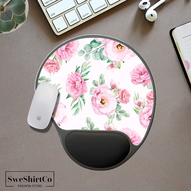 Watercolor Flower Print, Mouse Pad With Wrist Rest, Work From Home, Gaming Mouse Pad, Unique Mouse Pad