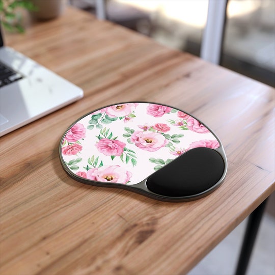 Watercolor Flower Print, Mouse Pad With Wrist Rest, Work From Home, Gaming Mouse Pad, Unique Mouse Pad