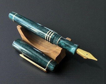 Viridian Green & Gold - Custom - Handmade Fountain Pen