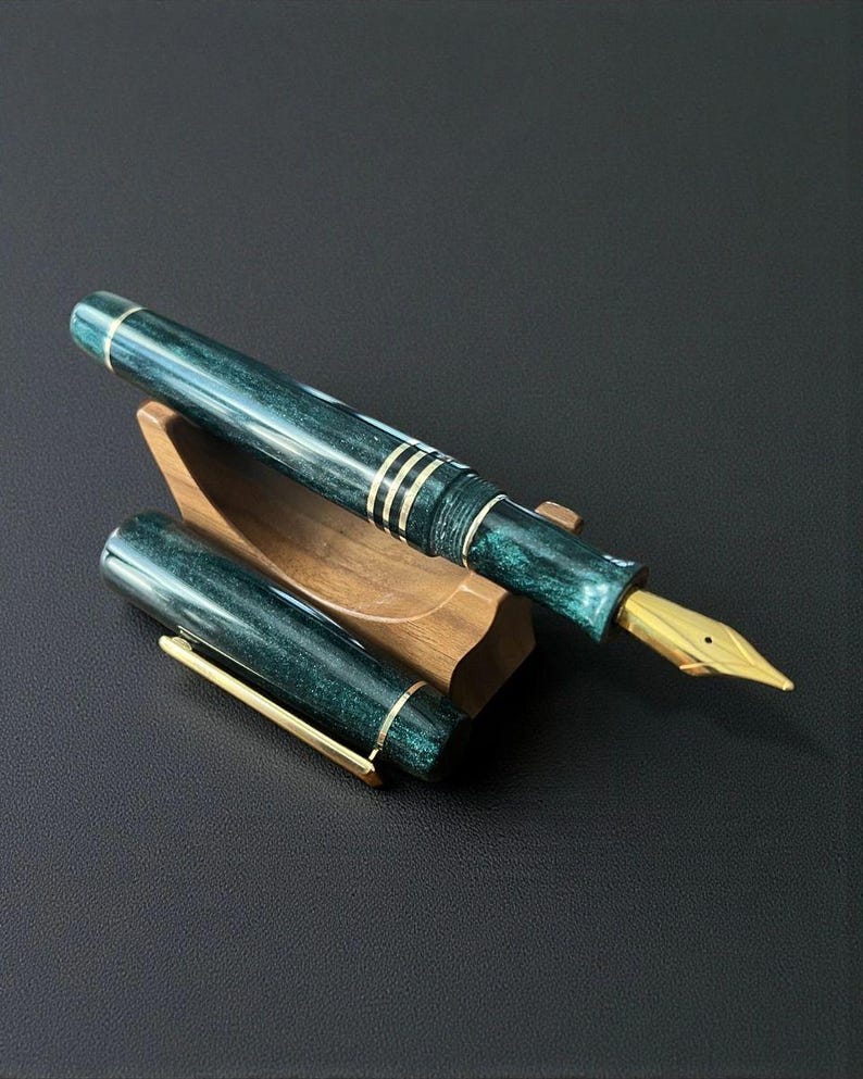 Viridian Green & Gold - Custom - Handmade Fountain Pen zdjęcie 1