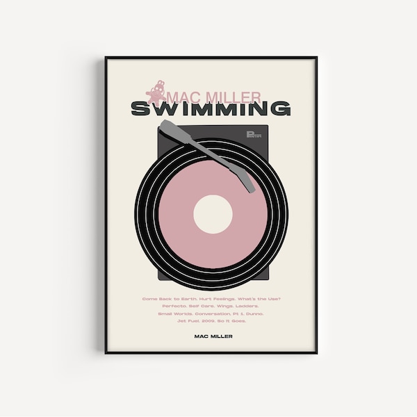 Swimming Mac Miller Album Poster Print | Vintage Retro Minimalistic Geometric Printable Wall Art | Quality Glossy Poster Paper A4 A3