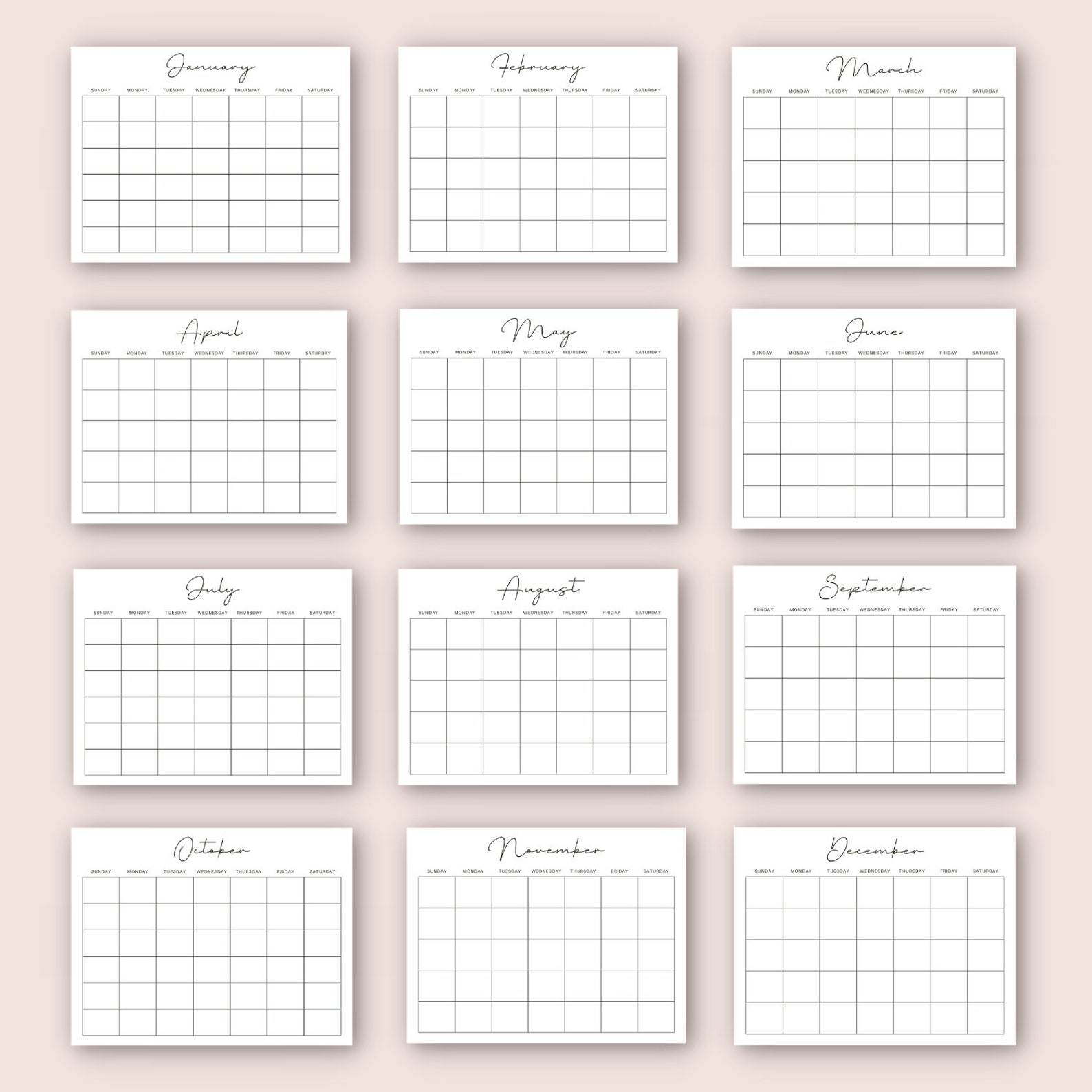 Blank Monthly Calendar Printable Landscape, Minimalist Calendar ...