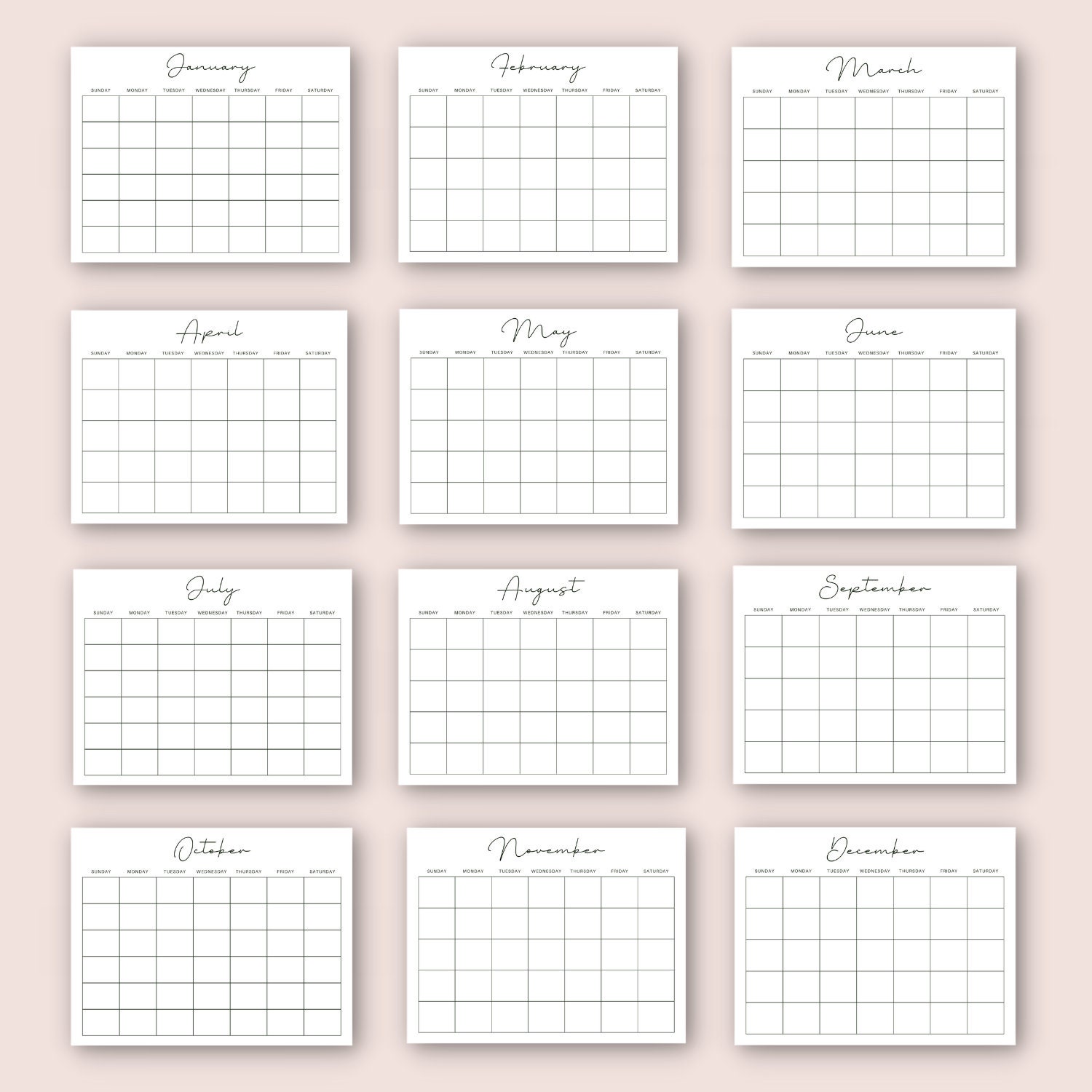 Blank Monthly Calendar Printable Landscape, Minimalist Calendar ...