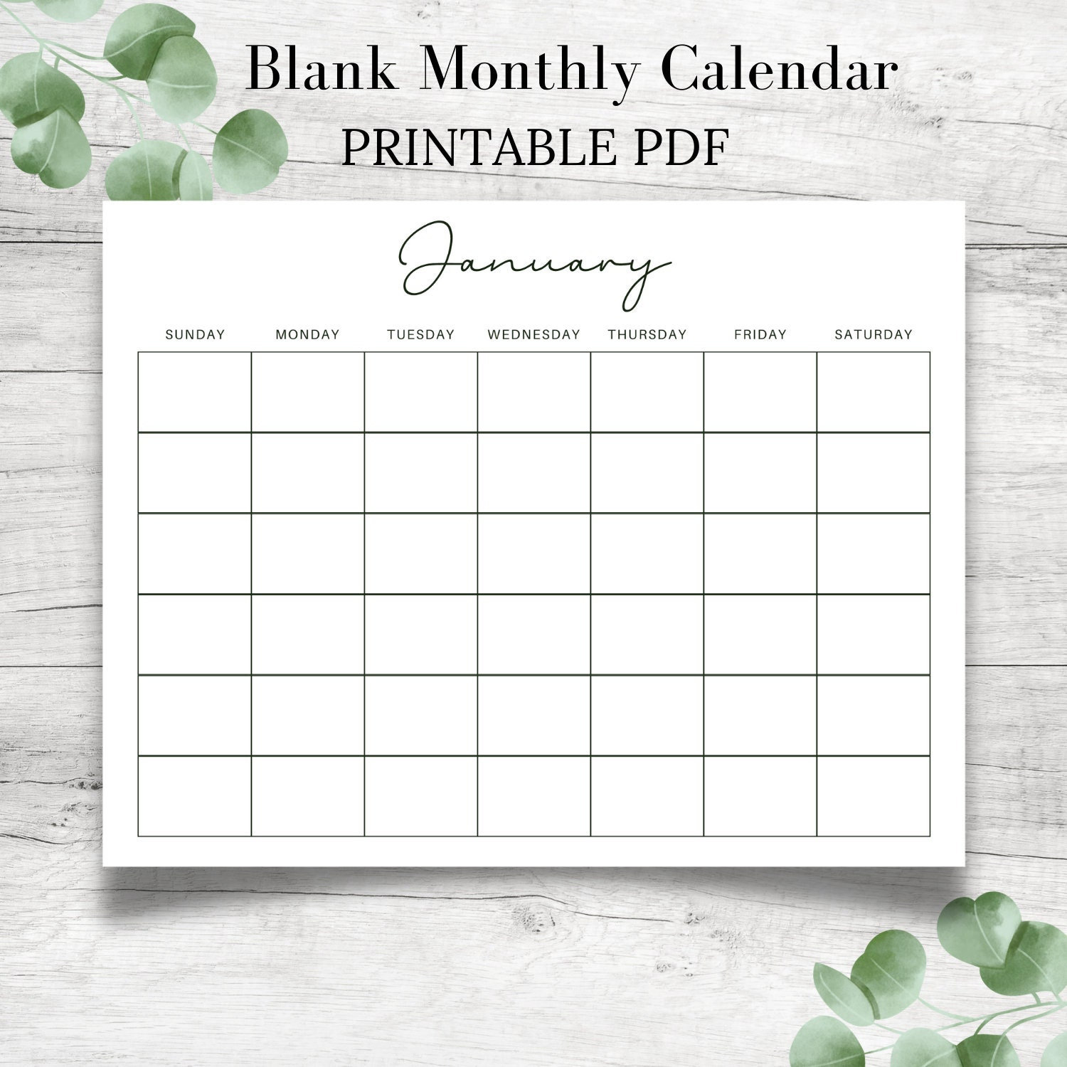 Blank Monthly Calendar Printable Landscape, Minimalist Calendar ...