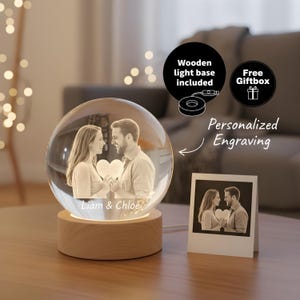 Lampada notturna personalizzata con sfera di cristallo 2D: lampada a LED incisa