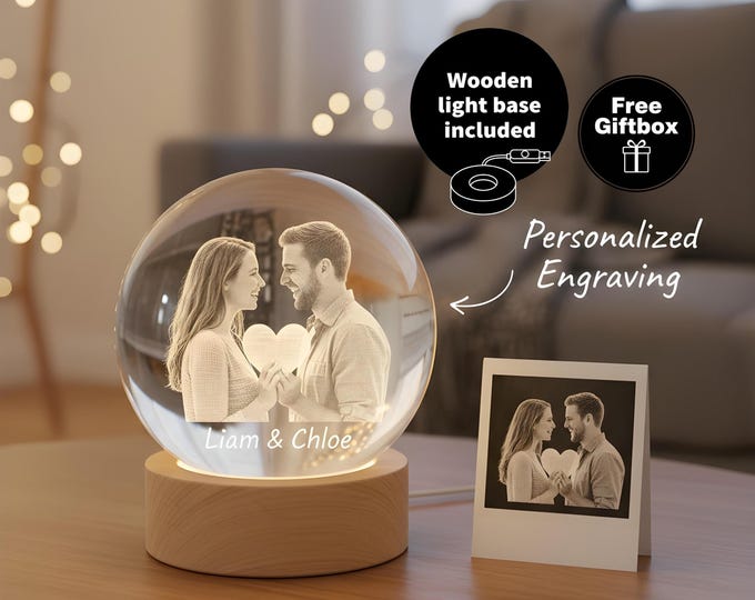 Personalized 2D Photo Crystal Ball Night Light: Engraved LED Lamp
