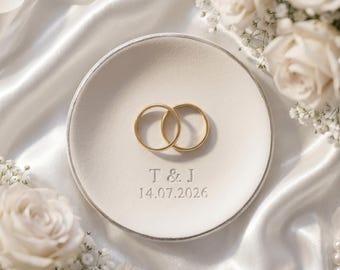 Plato para anillos de arcilla hecho a mano, regalo de compromiso personalizado, regalo de boda, soporte para anillos personalizado, plato para joyas personalizado, regalo de boda personalizado