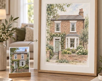 Custom House Portrait from Photo, Watercolour Home Print, New Home Gift