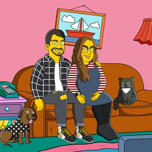 Custom Simpsons Family Portrait - Personalized Yellow Characters - Cartoon Caricature