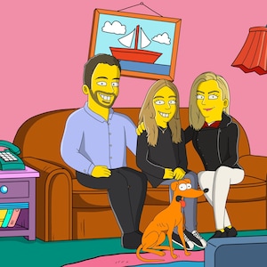Custom Simpson Portrait - Personalized Family Couple  Caricature - Turn Me Yellow  Simpsons Gift