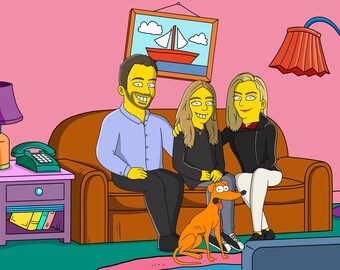 Custom Simpson Portrait - Personalized Family Couple  Caricature - Turn Me Yellow  Simpsons Gift