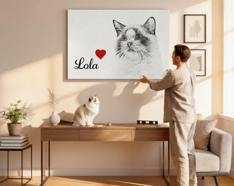 Custom Pet Portrait Canvas From Photo, Personalised Sketch Painting