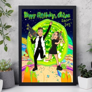 Benutzerdefinierte Rick n Morty Portrait, Paar Porträt Geschenk, Rick n Morty Poster,Rick n Totenkopf benutzerdefinierte Portrait,R und M Cartoon Portrait, Geburtstagsgeschenk Bild 5