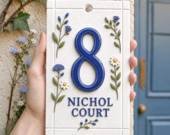 Personalised House Number Sign, Handmade Clay Door Plaque