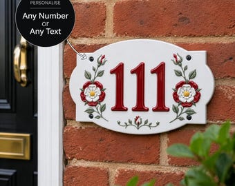 Personalised House Number Plaque, Custom Door Number Sign, Handmade Address Plaque with Name, Floral House Sign, New Home Gift