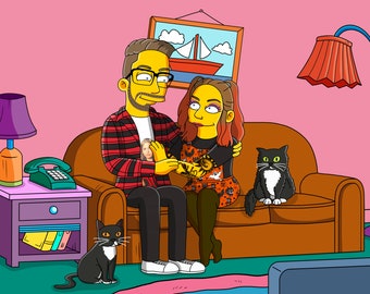 Custom Yellow Simpson Family Portrait - Personalized Simpsons Couple Picture