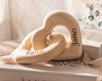 Personalised Infinity Heart Sculpture Romantic Couple Wooden Gift