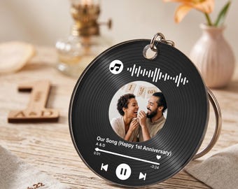 Custom Music Keychain: Acrylic Song Code with Photo