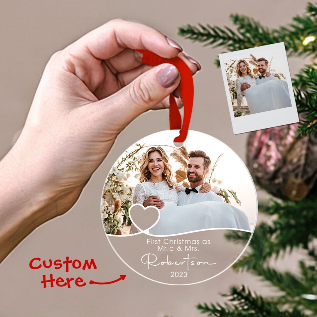 Personalized Our First Christmas Ornament, Just Married Photo Ornament