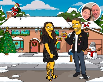 Custom Simpson Couple Portrait, Personalized Simpsons Portrait, Fun Anniversary Gift, Simpson Couch Print for Christmas