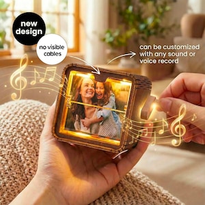 Gepersonaliseerde houten flipbook-fotolijst met licht - jubileumcadeau