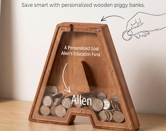 Personalised Wooden Letter Piggy Bank With Custom Name