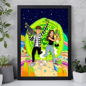 Custom Rick n Morty Portrait, Couple Portrait Gift, Rick n Morty Poster,Rick n Morty Custom Portrait,R and M Cartoon Portrait, Birthday Gift