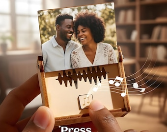 Gepersonaliseerde houten muziekdoos: aangepaste foto-, lied- en spraakopname
