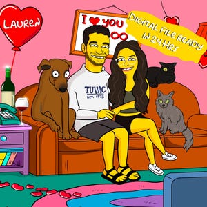 Portret Simpsons na Walentynki dla niego, Spersonalizowany Portret Simpsons, Prezent na Walentynki, Spersonalizowany Portret Simpsons, Portret Pary Simpsons