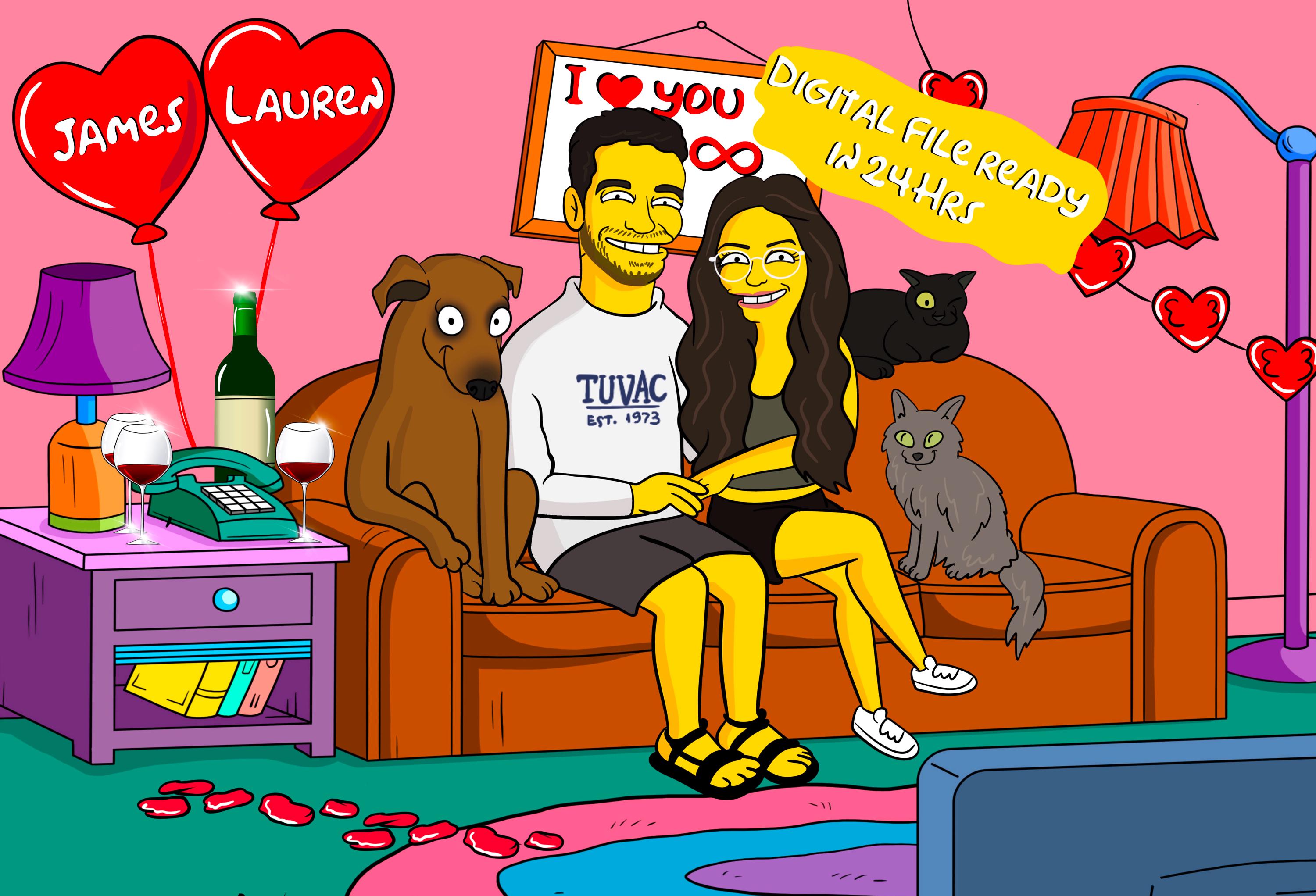 Valentines Day Simpsons portrait for him, Custom Simpsons Portrait, Valentines Day Gift, Custom Simpsons Portrait, Simpsons Couple Portrait