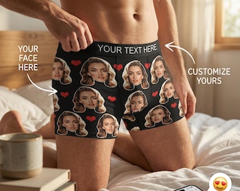 Personalised Photo Boxer Shorts: Custom Text, Heart Pattern