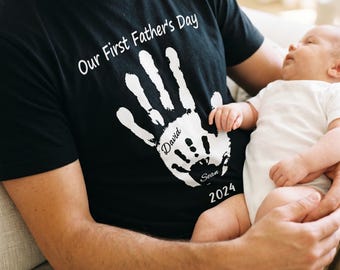 Personalised First Father's Day T Shirt Dad Handprint Gift
