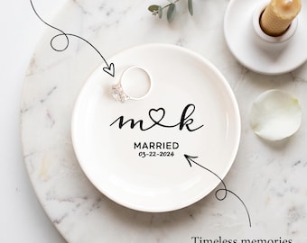 Personalised Ceramic Engagement Ring Dish With Names and Date