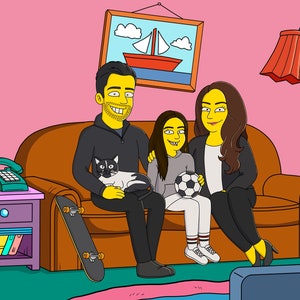Customized Simpson Family PortraitPersonalized Simpson Family Portrait - Hand-Drawn Custom Yellow Couple Poster