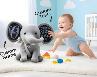 Elefante de peluche personalizado: recuerdo de nacimiento personalizado