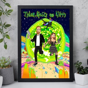 Custom Rick n Morty Portrait, Couple Portrait Gift, Rick n Morty Poster,Rick n Morty Custom Portrait,R and M Cartoon Portrait, Birthday Gift image 3