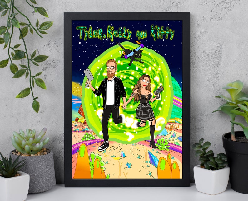 Custom Rick n Morty Portrait, Couple Portrait Gift, Rick n Morty Poster,Rick n Morty Custom Portrait,R and M Cartoon Portrait, Birthday Gift image 3