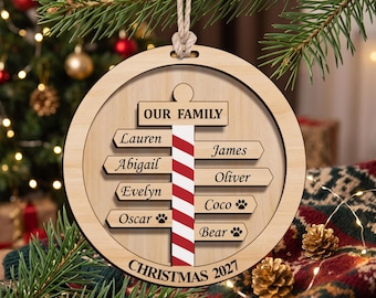 Personalized Christmas Ornament, Wooden Christmas Gift, Christmas Tree Decoration, Personalised Bauble Tree Gift, Wooden Family Ornament