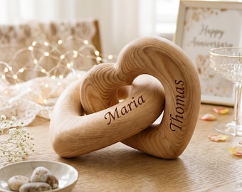 Personalised Infinity Heart Sculpture Romantic Couple Wooden Gift