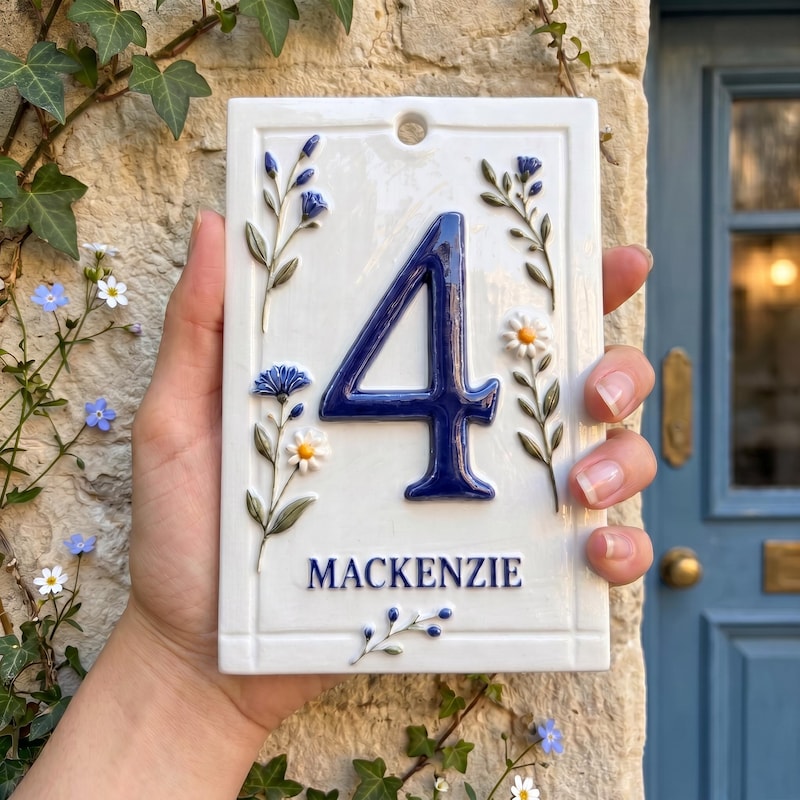 Personalised House Number Sign, Handmade Clay Door Plaque