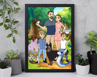 Benutzerdefinierte Pokemon Portrait, personalisierte Geschenke für Mama, Pokemon benutzerdefinierte Familienporträt, benutzerdefinierte Pokemon Poster, benutzerdefinierte Pokemon Geschenk