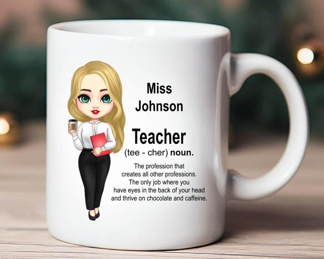 Personalised Teacher Caricature Coffee Mug, Custom Definition Keepsake
