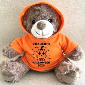 Personalised First Halloween Orange Hoody Teddy Bear, Keepsake Cute Pumpkin Milestone Babies 1st Halloween Gift Bear, Soft Cuddly 2026 Gift