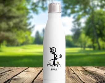 Personalised Golf Thermal Leakproof Water Bottle, Mens Humour Golf  Stainless Steel Bottle, Funny Golf Stick Figure Insulated Bottle