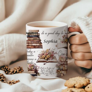 Personalised Book Theme Mug / Coaster ‘It’s a Good Day to Read’ Mug, Elegant Book Mug, One More Chapter Book Gift Mug, Book Drinks Coaster