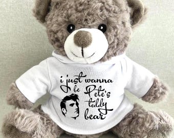 Personalised “I Just Wanna Be Your Teddy Bear” White Hoodie Teddy, Elvis Theme Teddy Bear, Elvis Gift Bear, Elvis Presley Fan Keepsake Gift
