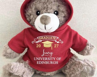 Personalised Graduation Hoodie Bear, Gold Foil Graduate 2026, Red Green Navy Blue Purple Pink Black Keepsake Teddy, Custom Graduation Year