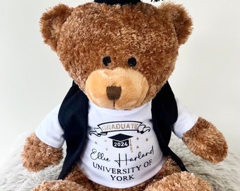 Personalised Graduation Bear, Graduate Keepsake Teddy, Custom University Plush Teddy Bear, Graduation Gift 2024, Class of 2024 His Hers Bear