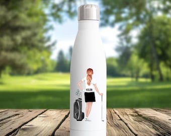 Personalised Golf Insulated Water Bottle, Ladies Golf theme Ceramic Coaster, Custom Golf Drinks Leakproof Water Bottle, Golf Gifts For Her