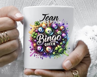 Personalised Bingo Ceramic  Mug / Coaster, Bingo Number Balls Colour Splash Mug, Gift for Bingo Lover, Mothers Day Gift, Birthday Gift